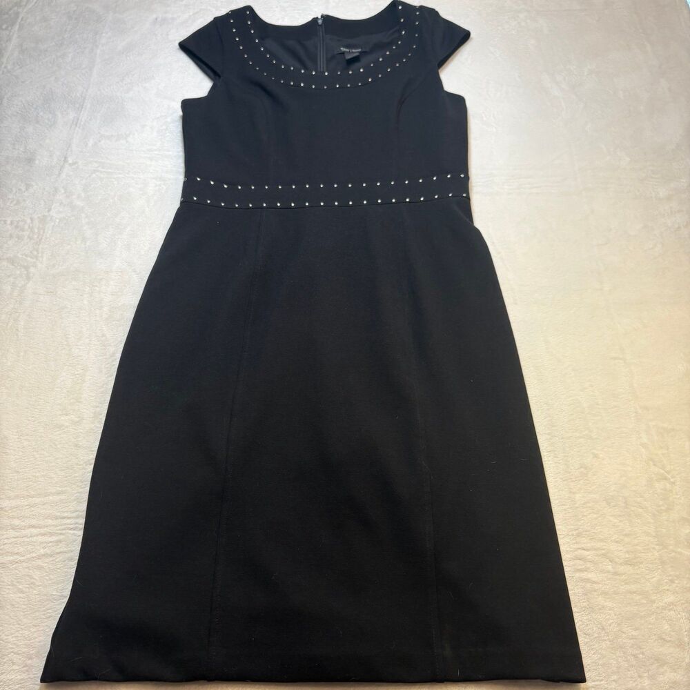 White House Black Market Black Studded Dress Size 12 Fit and Flare Cap Sleeve